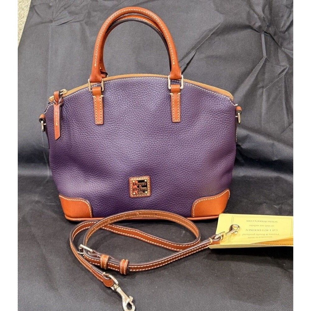 Dooney & Bourke Pebble Grain Zip Zip Satchel Purple Plum Leath Dome Bag NEW